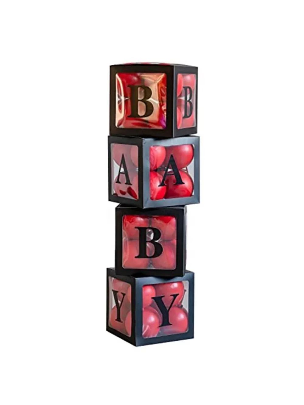 Baby Shower Boxes 4pk Black Clear Balloon Boxes BABY Letters Gender Reveal Party